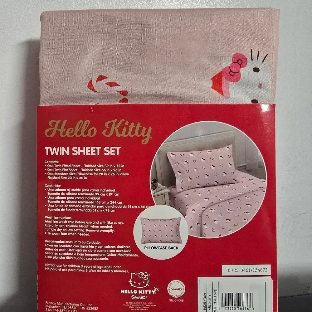 New Hello Kitty Candy Cane Christmas Love Kids Pink Twin Sheet Set